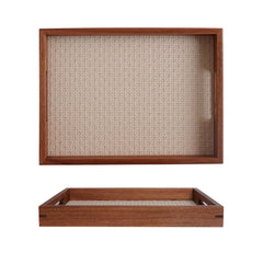 Acacia Wood Decorative Tray – Bamboo Pattern Jewelry & Vanity Organizer - Hurbane Home