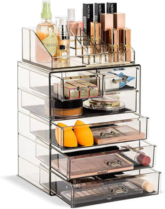Acrylic Makeup Organizer – 6 Drawer Black Tint Cosmetic Storage Case - Acrylic Makeup Organizer - Hurbane Home