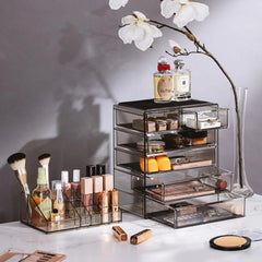Acrylic Makeup Organizer – 6 Drawer Black Tint Cosmetic Storage Case - Acrylic Makeup Organizer - Hurbane Home