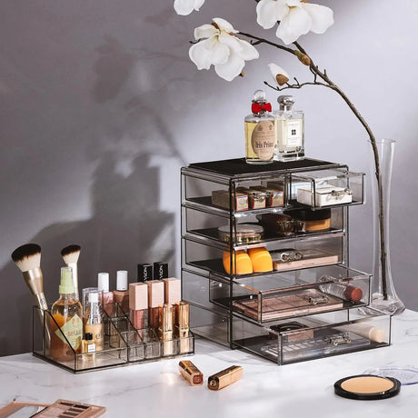 Acrylic Makeup Organizer – 6 Drawer Black Tint Cosmetic Storage Case - Acrylic Makeup Organizer - Hurbane Home