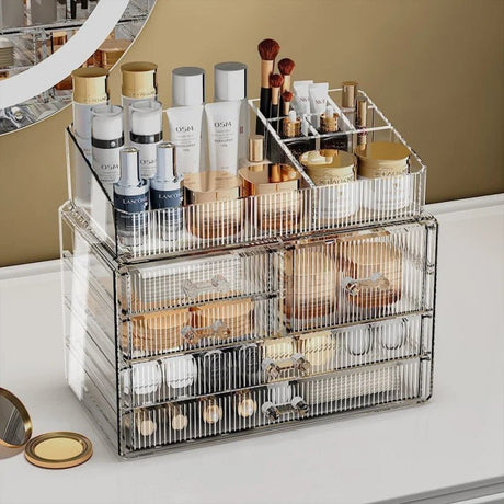 Acrylic Makeup Organizer – Large Desktop Cosmetic Storage with Drawers - acrylic makeup organizer - Hurbane Home