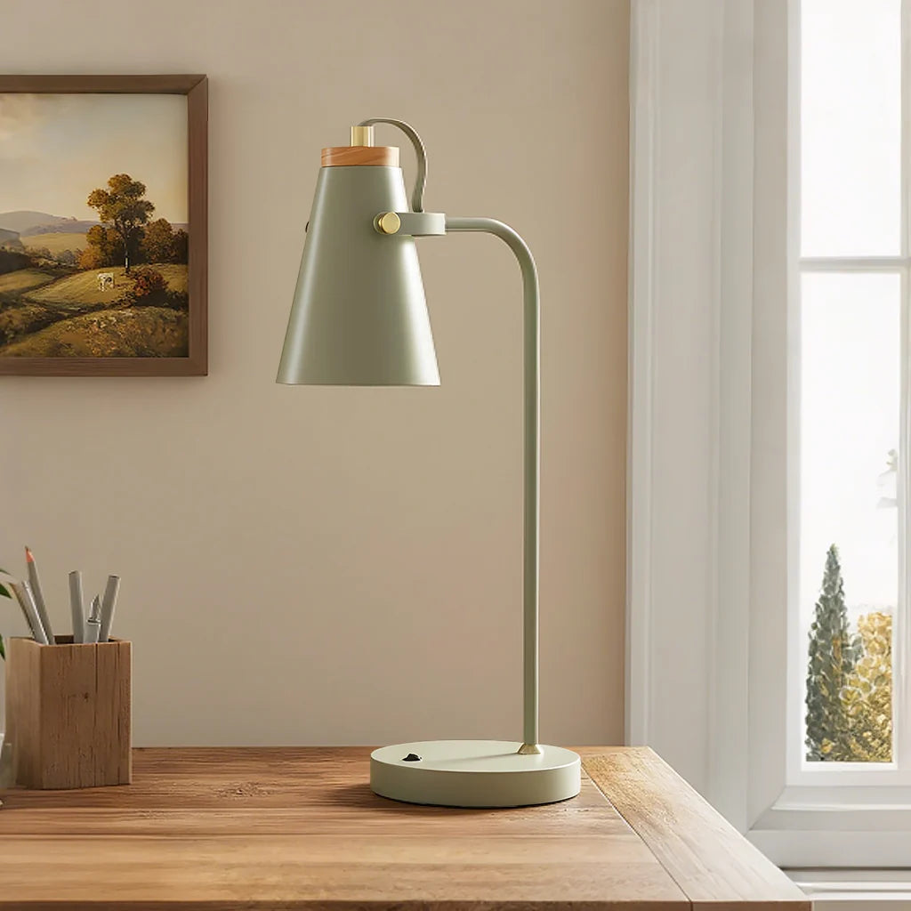Adjustable industrial metal desk lamp close detail view 2
