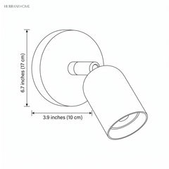 Dimension drawing of the wall sconce, 6.7 inches high and 3.9 inch backplate