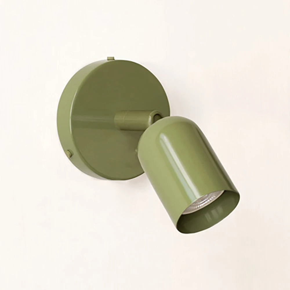 Green spotlight wall sconce angled view showing the recessed GU10 reflector bulb
