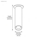 Dimension drawing of the tube at 5.3 inches high and 2.3 inches in diameter