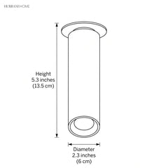 Dimension drawing of the tube at 5.3 inches high and 2.3 inches in diameter
