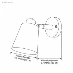 Dimension diagram showing 5.1 inch shade and 8.7 inch overall projection