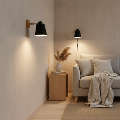Adjustable Wall Sconce Wood Arm Tilting Metal Shade