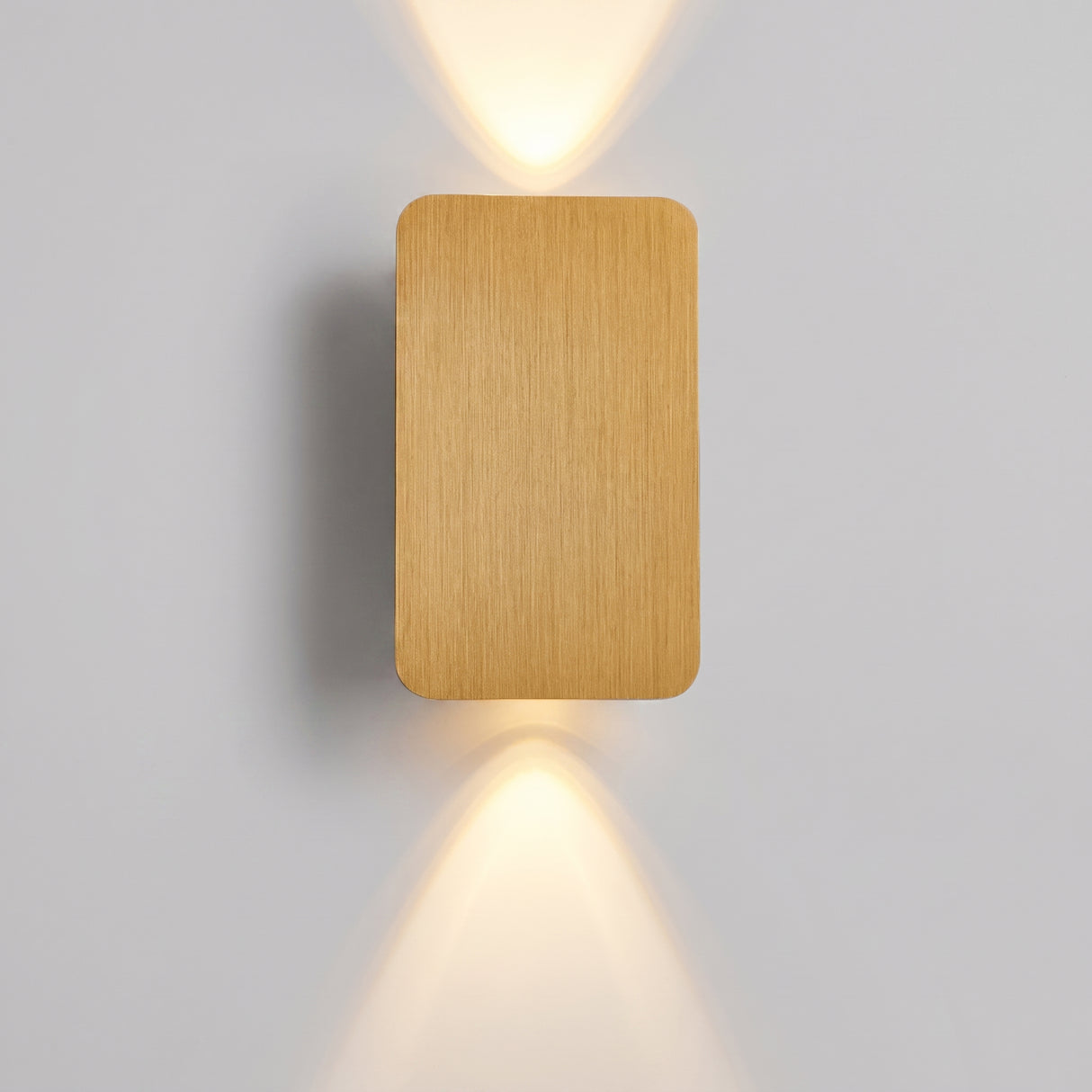 Rectangular aluminium up and down LED wall sconce, studio product photo