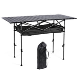 aluminium outdoor picnic table with mesh storage basket underneath