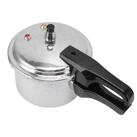 Aluminum pressure canner style mini cooker on gas stovetop