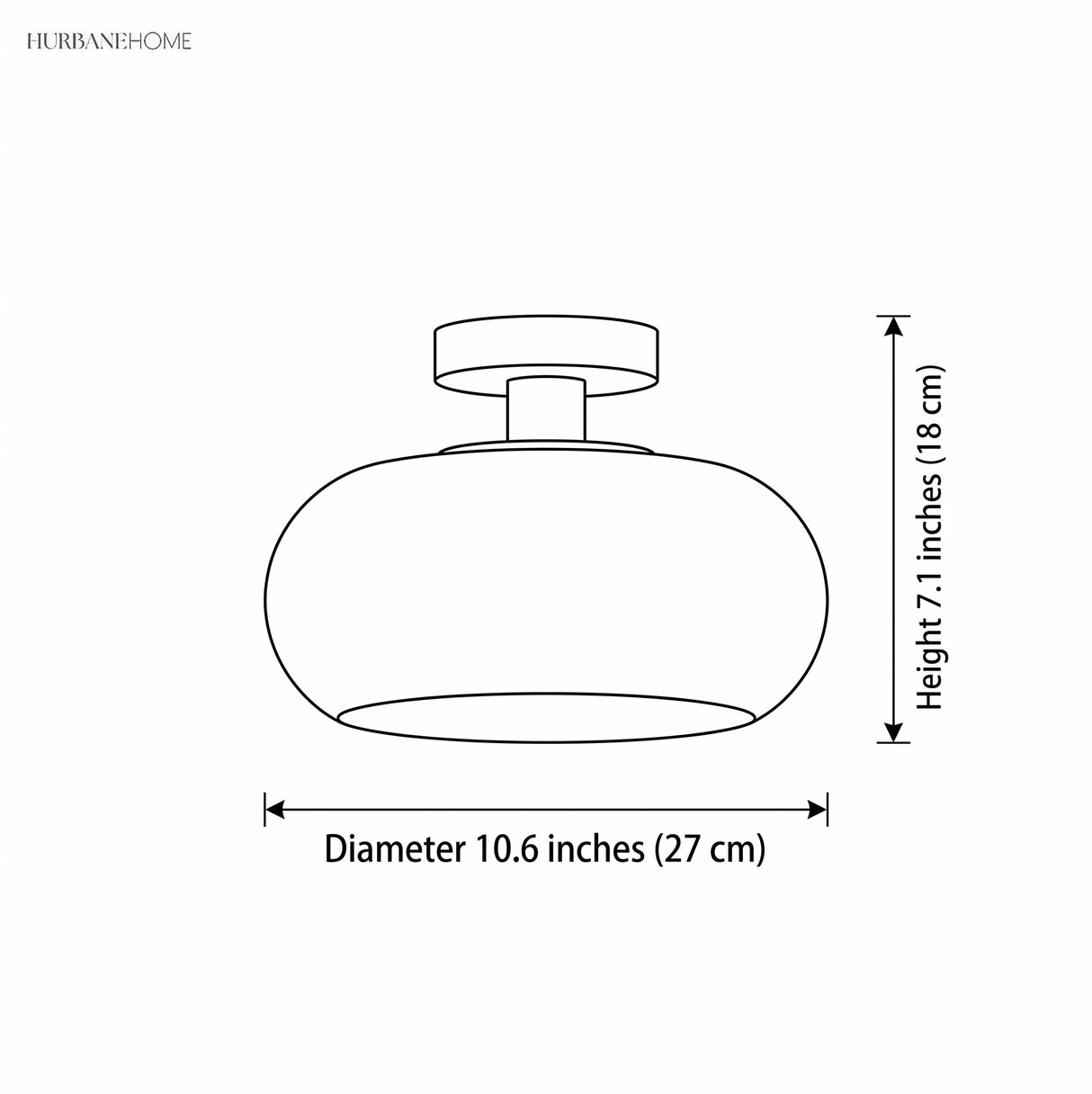 Line drawing giving 10.6 inch diameter and 7.1 inch height for the shade
