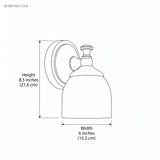 Diagram showing sconce height 8.5 inches and width 6 inches