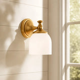 Antique brass milk glass wall sconce alternative angle view 1