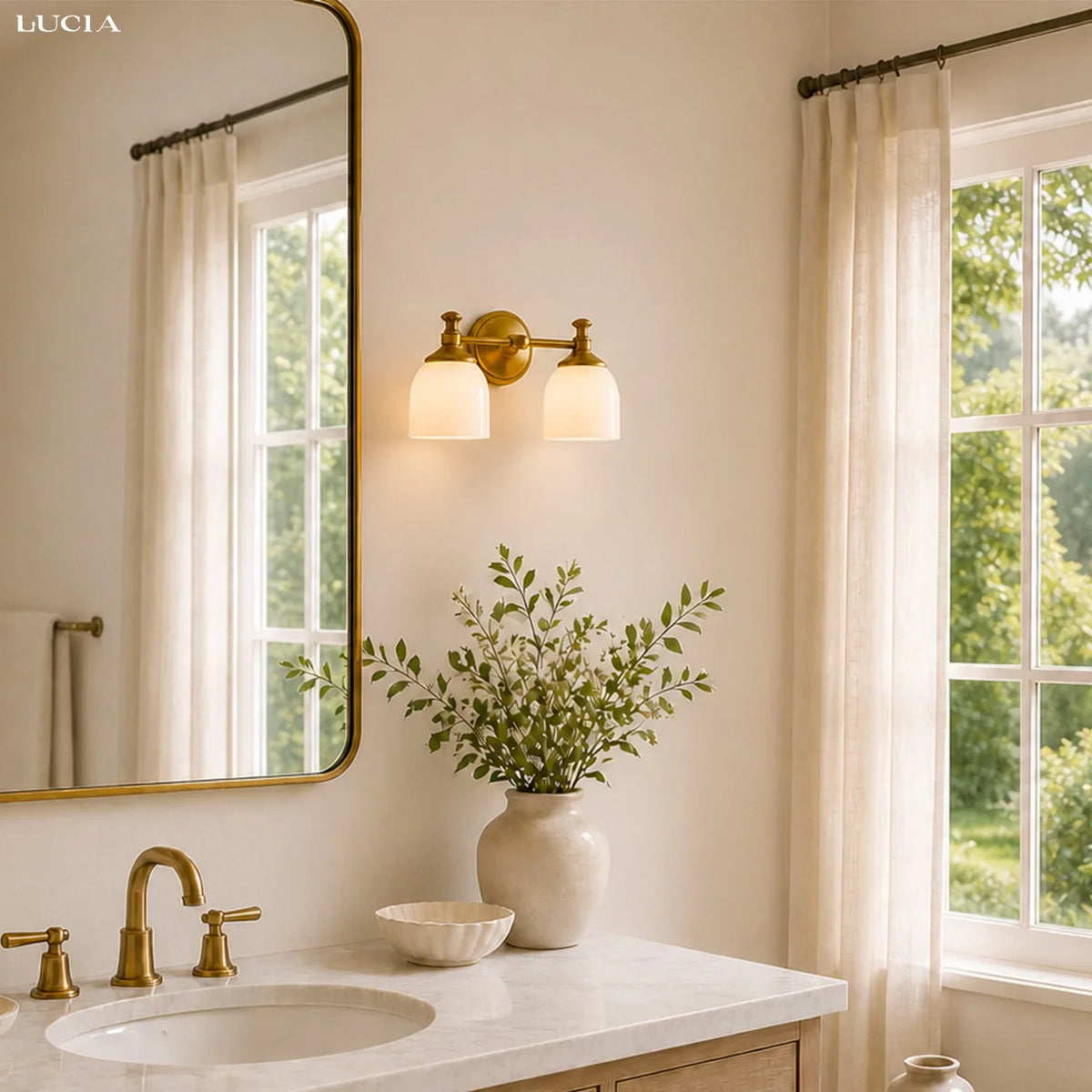 Antique brass milk glass wall sconce further product image 10
