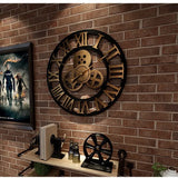 antique industrial wall clock hanging in modern living room