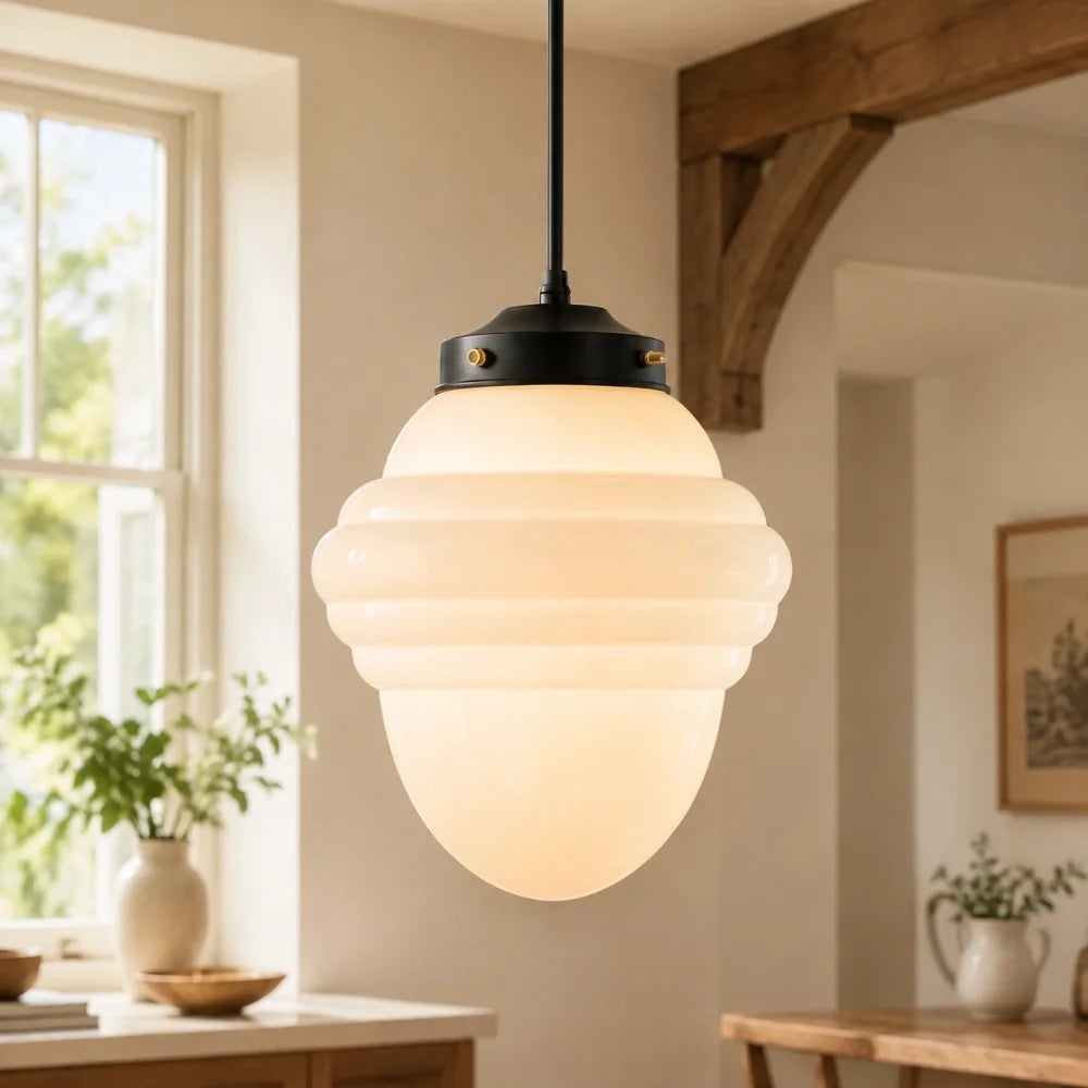 Art deco milk glass pendant light colour option view 3