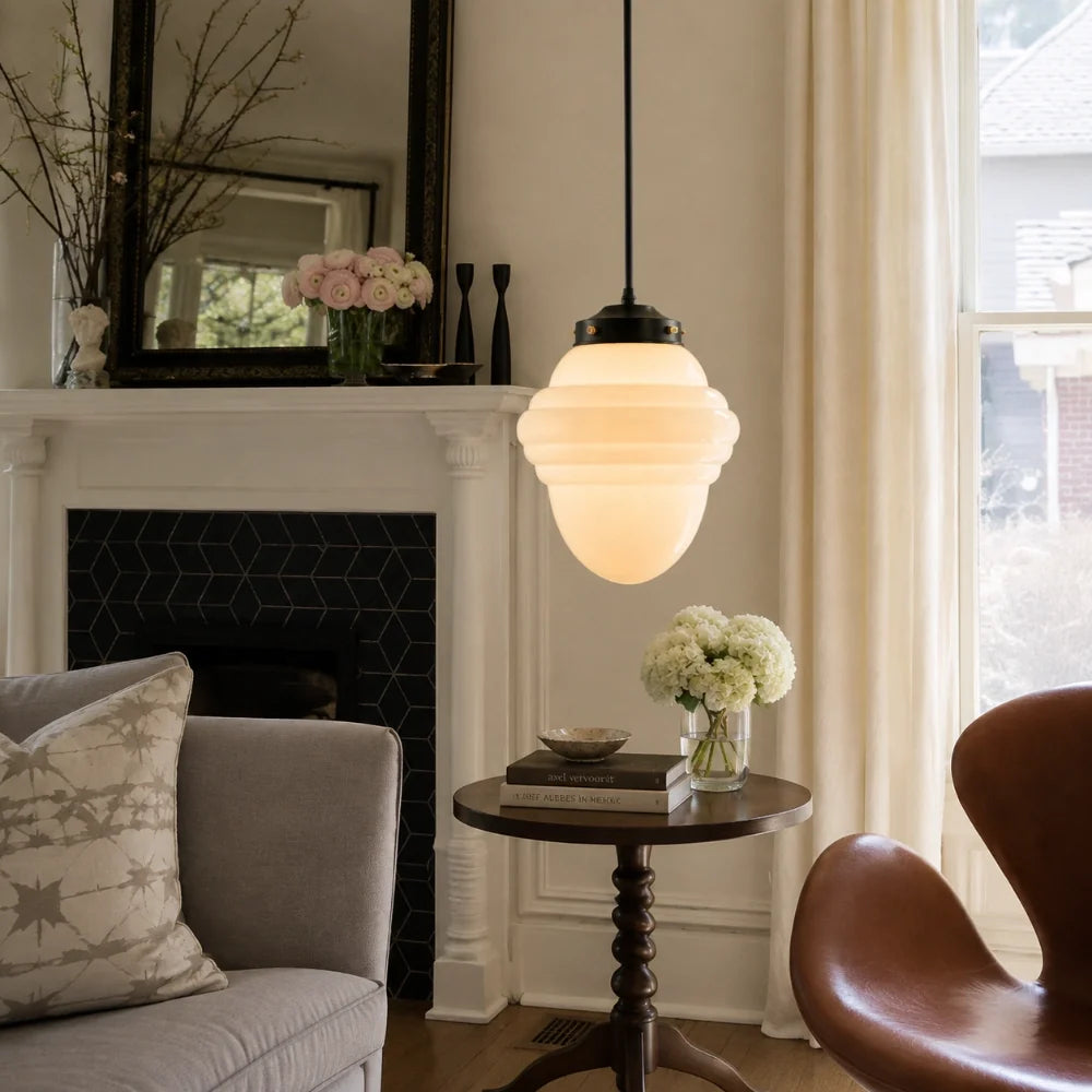 Art deco milk glass pendant light further product image 4
