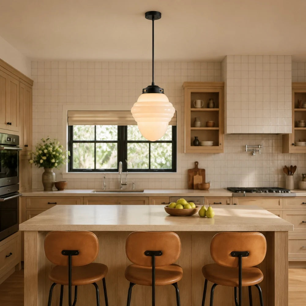 Art deco milk glass pendant light close detail view 8