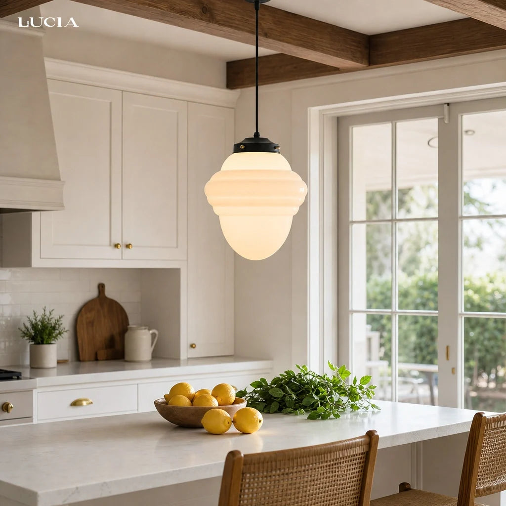 Art deco milk glass pendant light colour option view 9