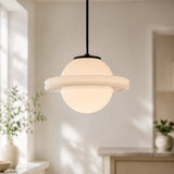 Art deco milk glass pendant light close detail view 20