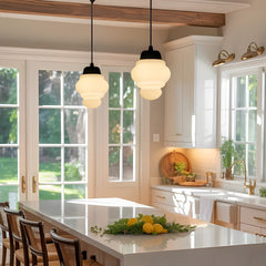 Art deco milk glass pendant light close detail view 26