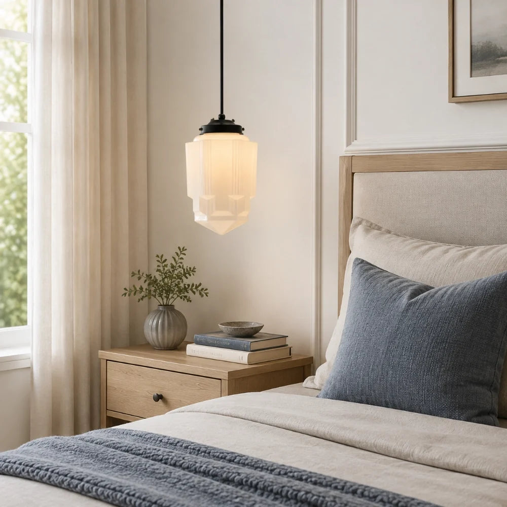 Art deco milk glass pendant light further product image 34