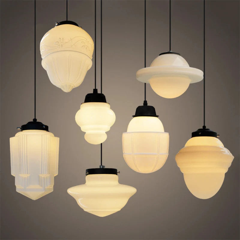 Art deco milk glass pendant light supplementary product view 41