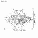 Line drawing showing moth sconce length 11 inches and width 5.6 inches