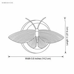 Line drawing showing moth sconce length 11 inches and width 5.6 inches