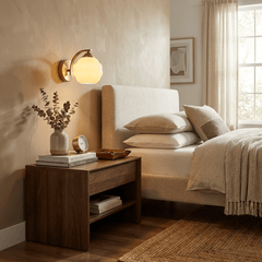 Hardwired E26 glass globe wall sconce in a gold and white finish, view 5