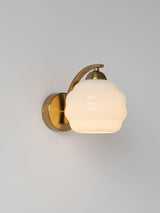 Opal glass globe sconce on a round backplate, gold finish, view 8