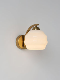 Opal glass globe sconce on a round backplate, gold finish, view 8