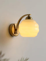 Art Deco opal glass globe wall sconce with a curved metal arm, view 25