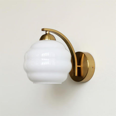 Hardwired E26 glass globe wall sconce in a gold and white finish, view 29