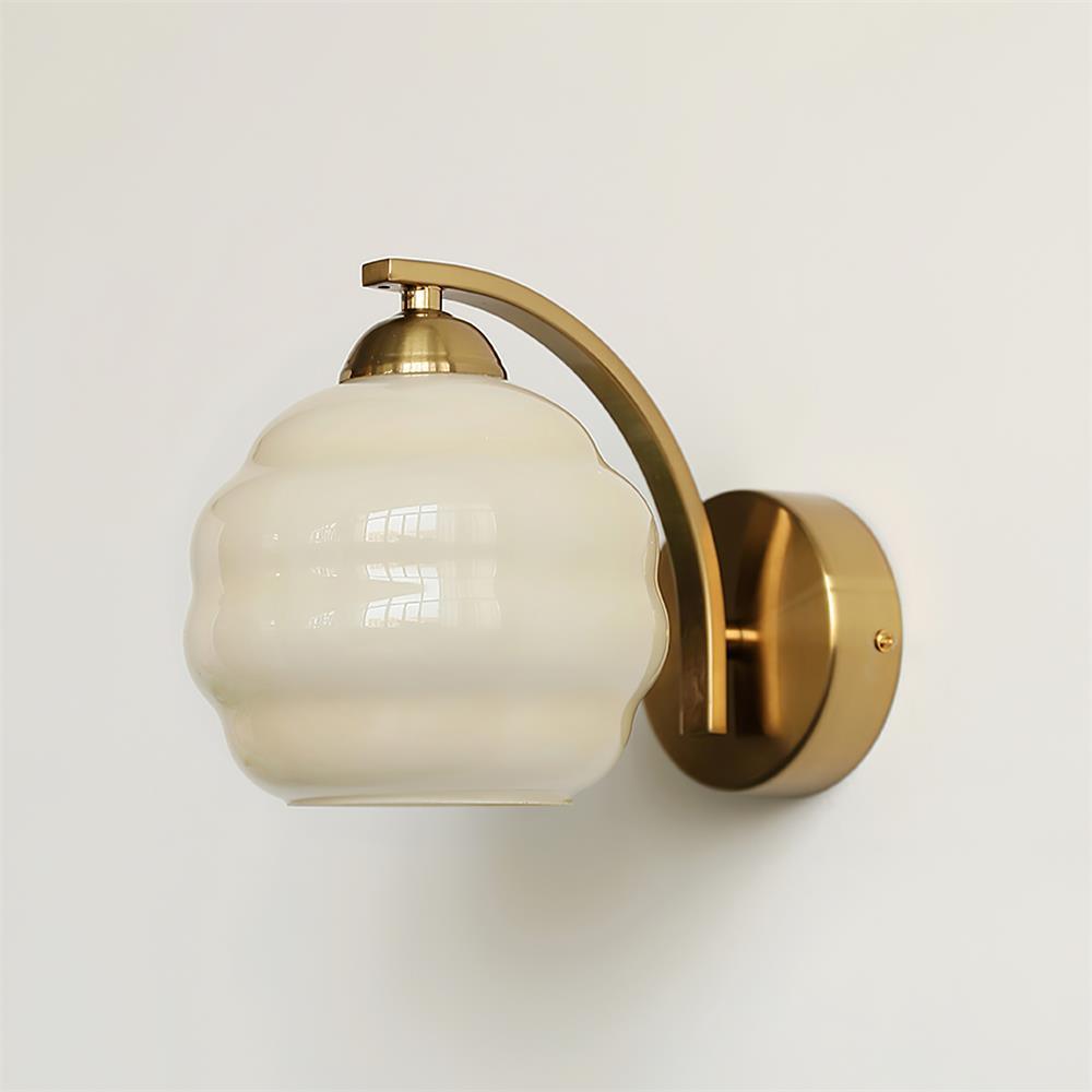 Indoor wall sconce with an iron body and opal glass globe, view 30