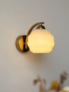 Opal glass globe sconce on a round backplate, gold finish, view 32