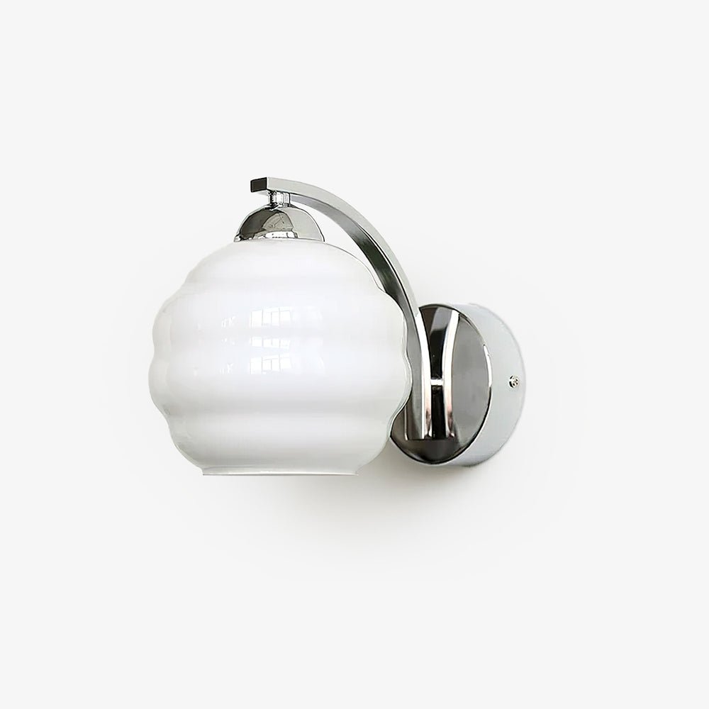 Art Deco opal glass globe wall sconce with a curved metal arm, view 37