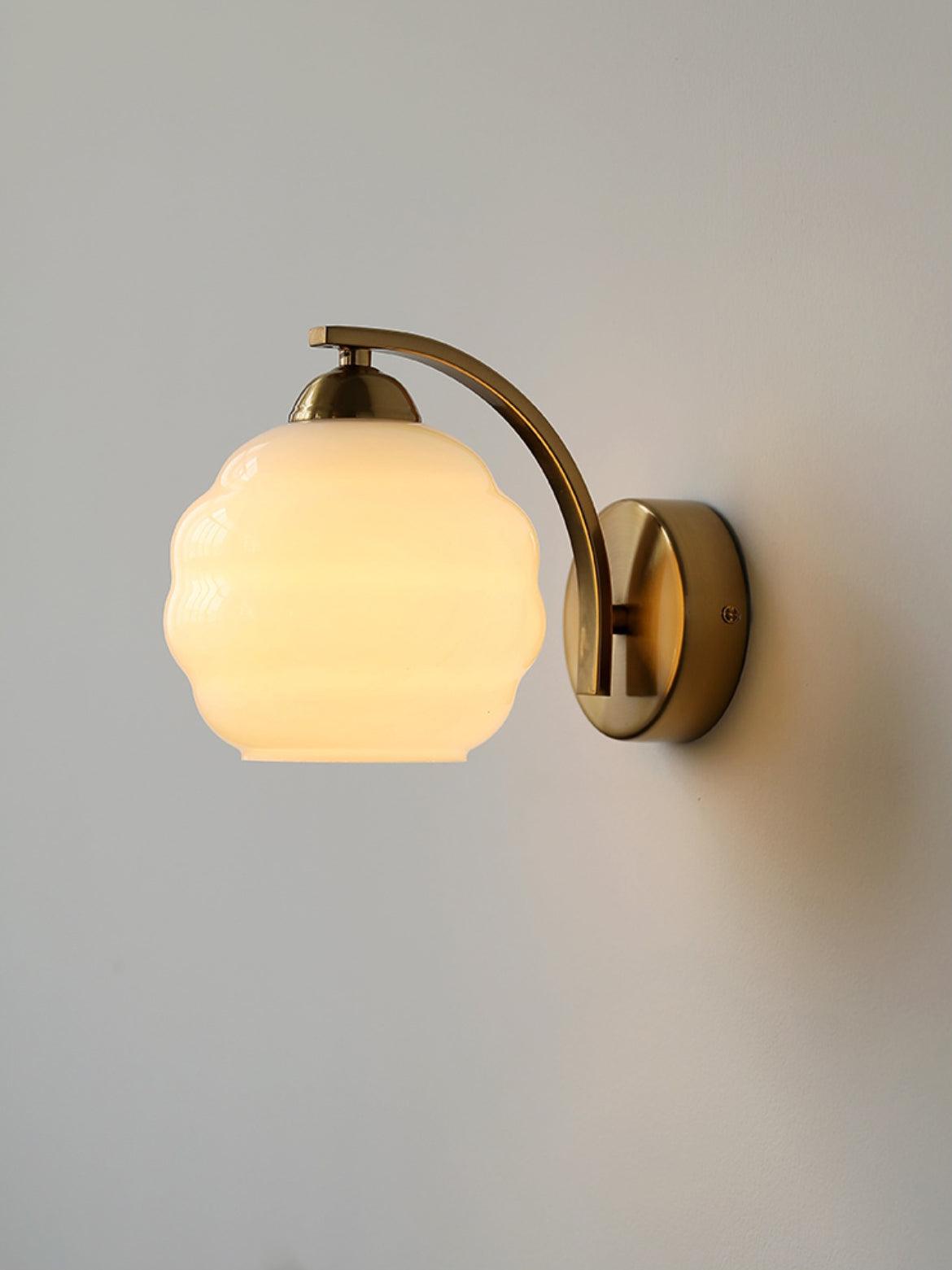Opal glass globe sconce on a round backplate, gold finish, view 38