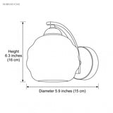 Line drawing of wall sconce, 6.3 inch height by 5.9 inch diameter