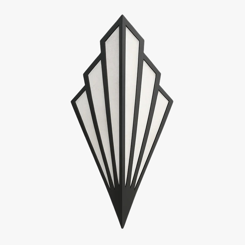 Unlit black fan sconce shown against a plain pale backdrop