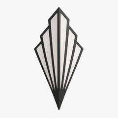 Unlit black fan sconce shown against a plain pale backdrop