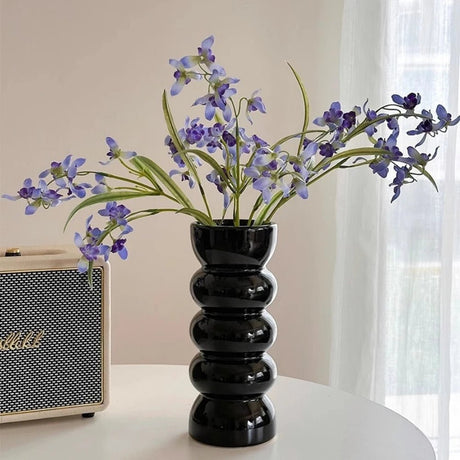 Bamboo Black Vase - Tall Ceramic for Elegant Home Decor & Flower Display - Tall Ceramic Vase - Hurbane Home