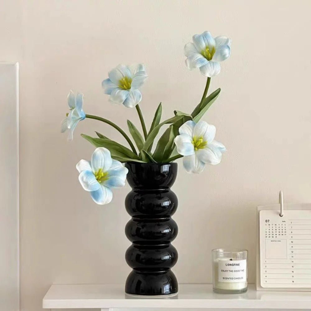 Bamboo Black Vase - Tall Ceramic for Elegant Home Decor & Flower Display - Tall Ceramic Vase - Hurbane Home