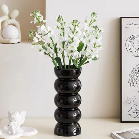 Bamboo Black Vase - Tall Ceramic for Elegant Home Decor & Flower Display - Tall Ceramic Vase - Hurbane Home
