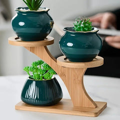 Bamboo Plant Stand – Tiered Wooden Display Rack for Succulents - Hurbane Home