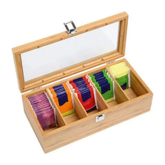 Bamboo Tea Box with Sliding Drawer - Elegant Wooden Tea Bag Organizer for Kitchen Storage - wooden tea bag organizer - Hurbane Home