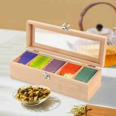 Bamboo Tea Box with Sliding Drawer - Elegant Wooden Tea Bag Organizer for Kitchen Storage - wooden tea bag organizer - Hurbane Home