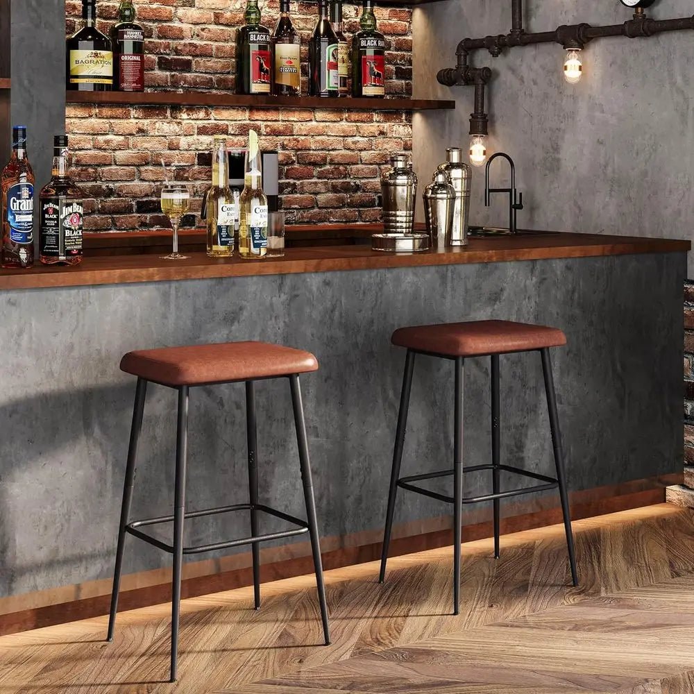 Bar Stools – Set of 2 Counter Height Industrial Brown PU - Counter Bar Stools - Hurbane Home