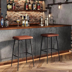 Bar Stools – Set of 2 Counter Height Industrial Brown PU - Counter Bar Stools - Hurbane Home